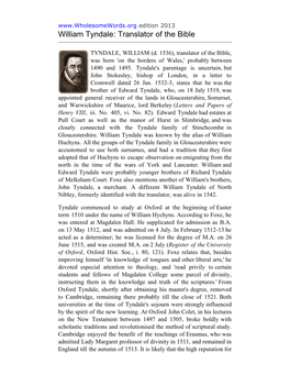 William Tyndale, Translator of the Bible