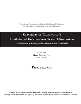 Ninth Annual Undergraduate Research Symposium a Celebration of Undergraduate Research and Scholarship