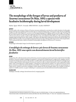 The Morphology of the Foregut of Larvae and Postlarva of Sesarma Curacaoense De Man, 1892: a Species with Facultative Lecithotrophy During Larval Development