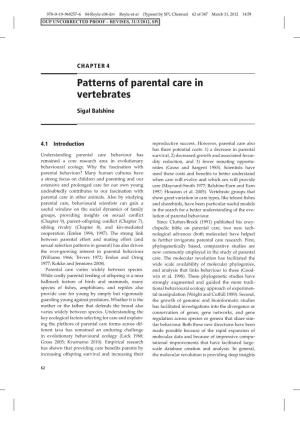 Patterns of Parental Care in Vertebrates