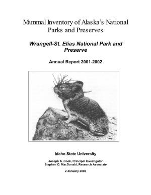 Mammal Inventory of Alaska's National Parks and Preserves