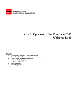 Oracle Openworld San Francisco 2007 Welcome Book