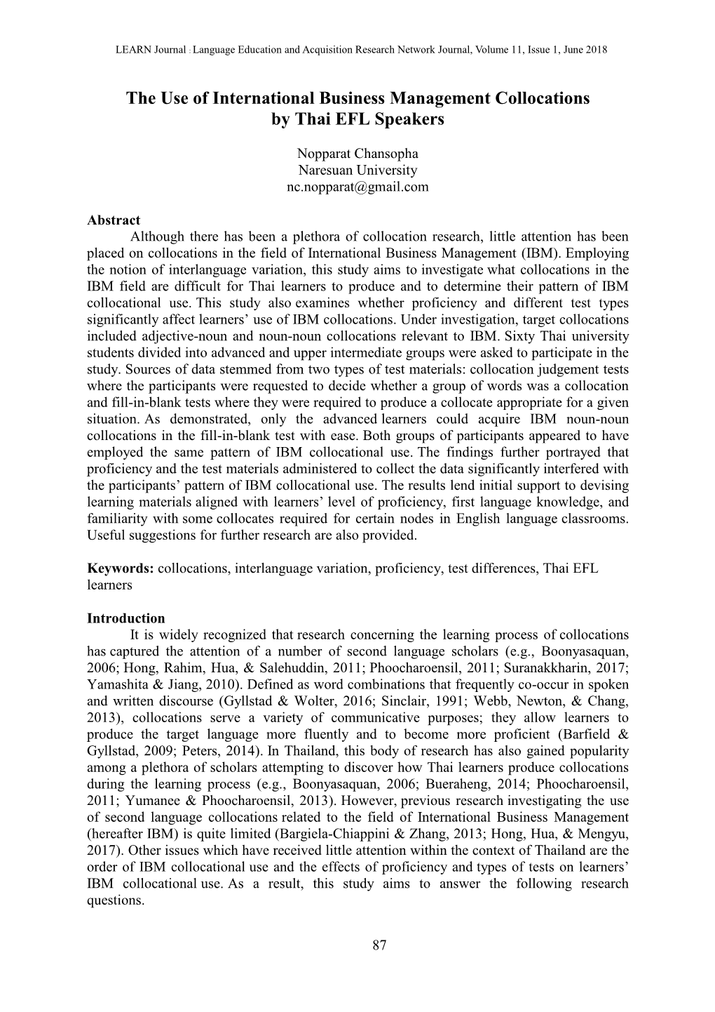 The Use of International Business Management Collocations by Thai EFL Speakers