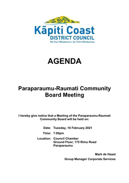 Agenda of Paraparaumu-Raumati Community Board Meeting