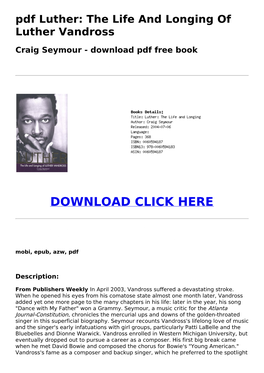 Pdf Luther: the Life and Longing of Luther Vandross Craig Seymour