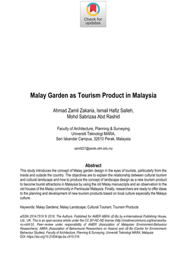 Malay Garden As Tourism Product in Malaysia