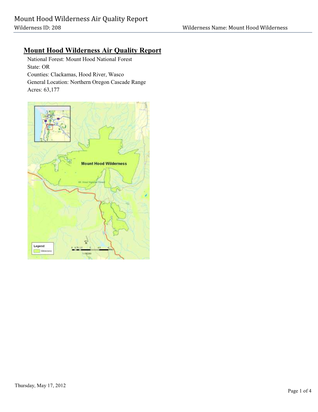 Mount Hood Wilderness Air Quality Report, 2012