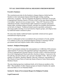 Tuvalu 2018 International Religious Freedom Report