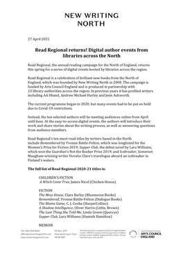 Read Regional Returns! Digital Author Events from Libraries Across the North