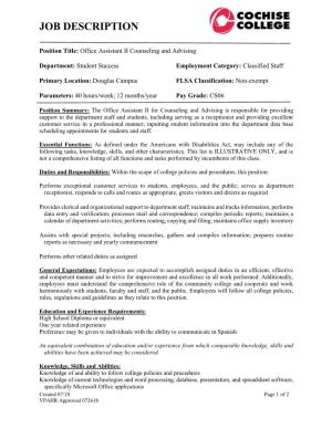 Office Assistant II Counseling and Advising