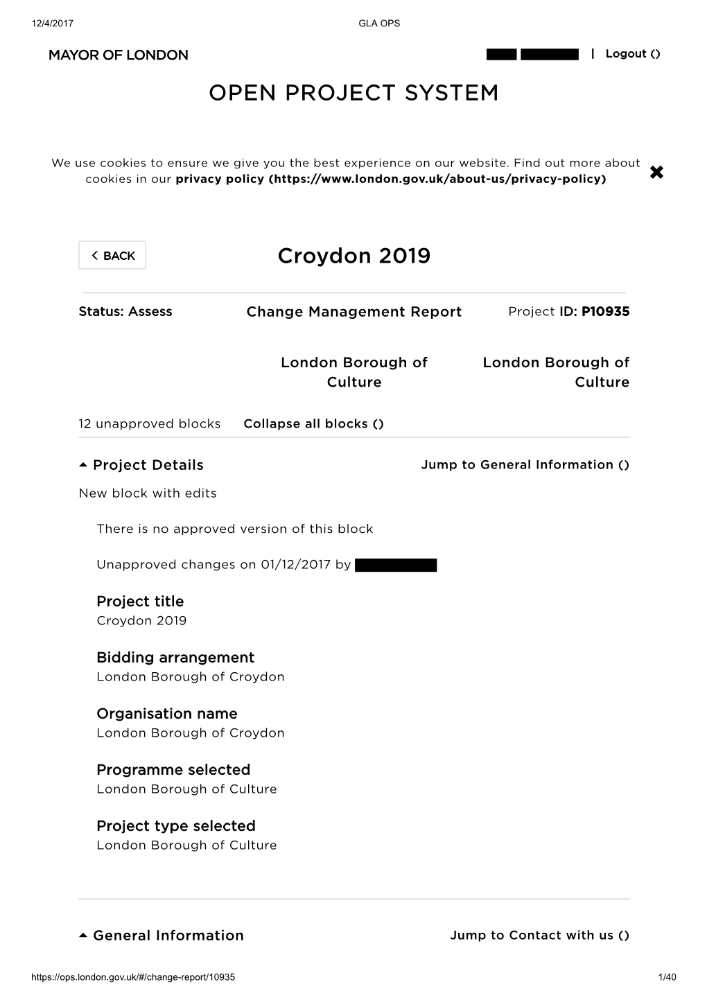 Croydon 2019 OPEN PROJECT SYSTEM