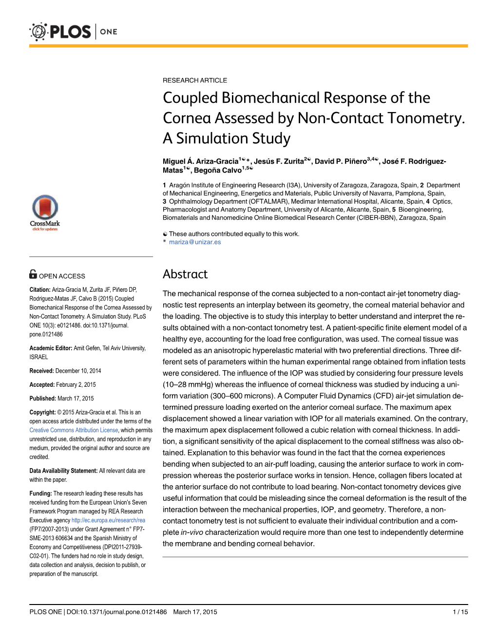 Coupled Biomechanical Response of the Cornea Assessed by Non-Contact Tonometry