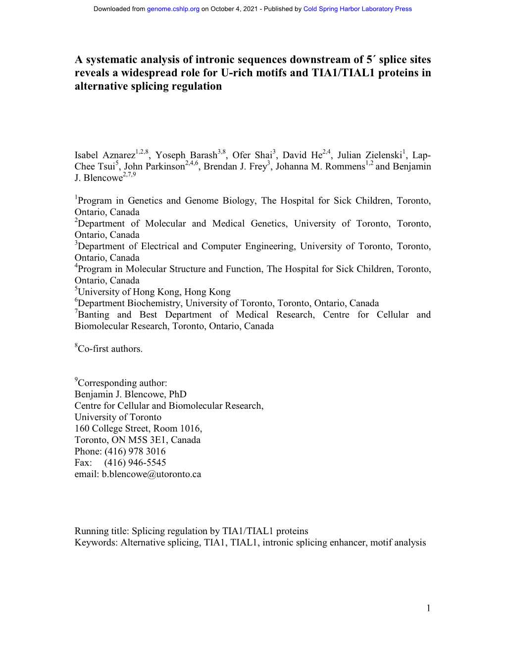 A Systematic Analysis of Intronic Sequences Downstream of 5´ Splice