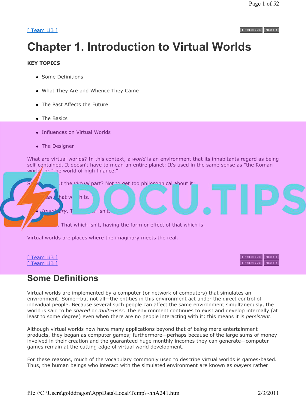 Intro to Virtual Worlds