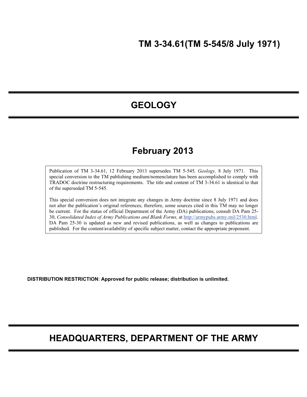 TM 3-34.61(TM 5-545/8 July 1971) GEOLOGY February 2013