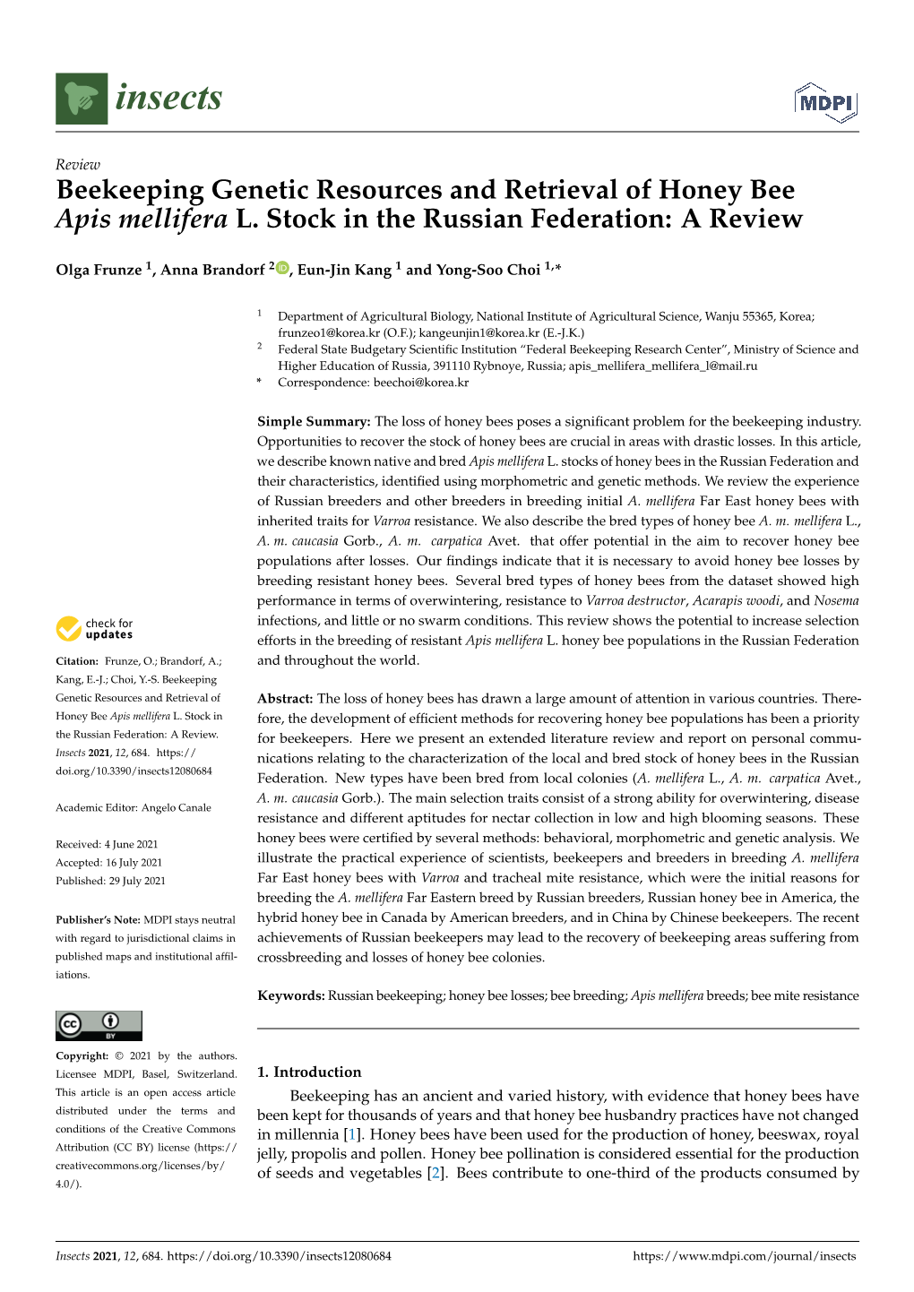 Beekeeping Genetic Resources and Retrieval of Honey Bee Apis Mellifera L