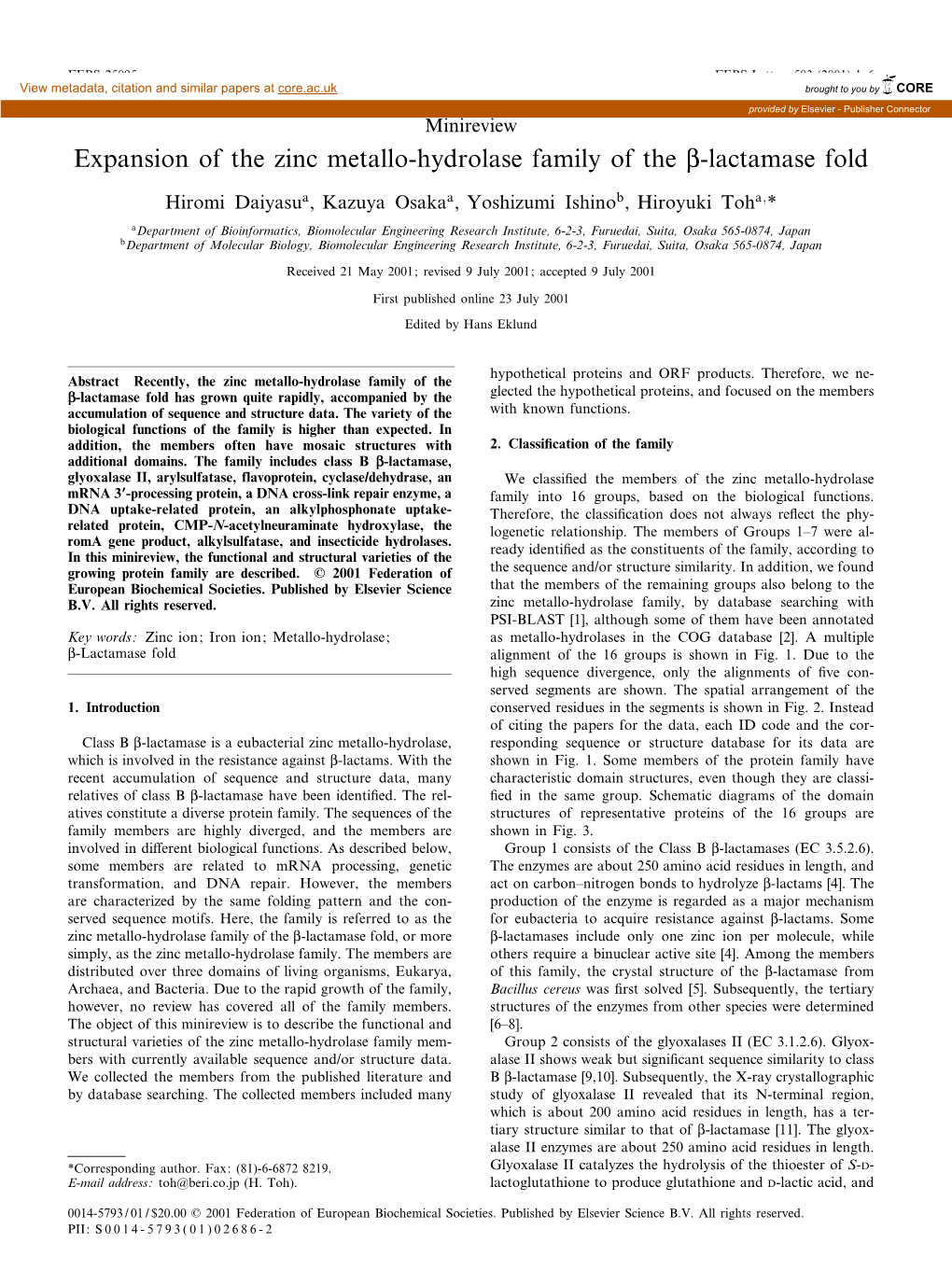 Expansion of the Zinc Metallo-Hydrolase Family of the L-Lactamase Fold