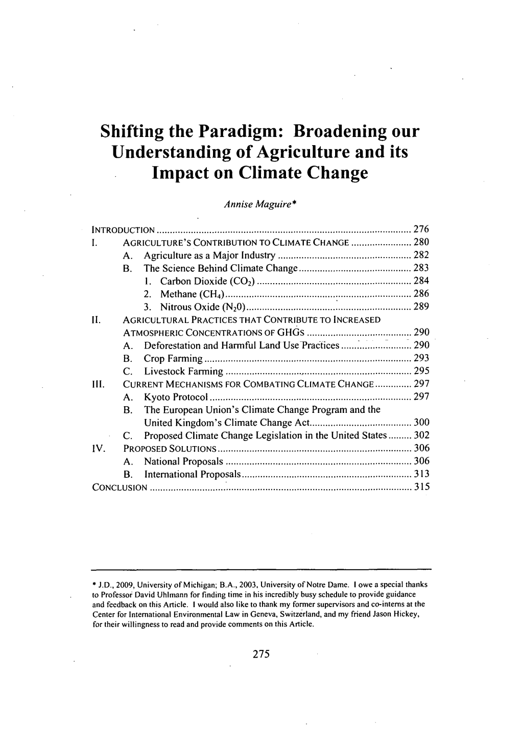 Shifting the Paradigm: Broadening Our Understanding of Agriculture and Its Impact on Climate Change