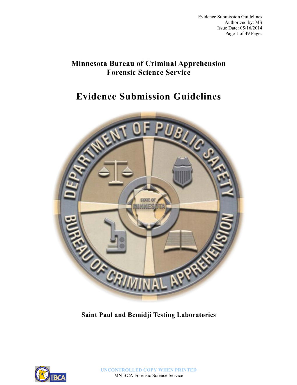 MN BCA Forensic Science Service Evidence Submission Guidelines