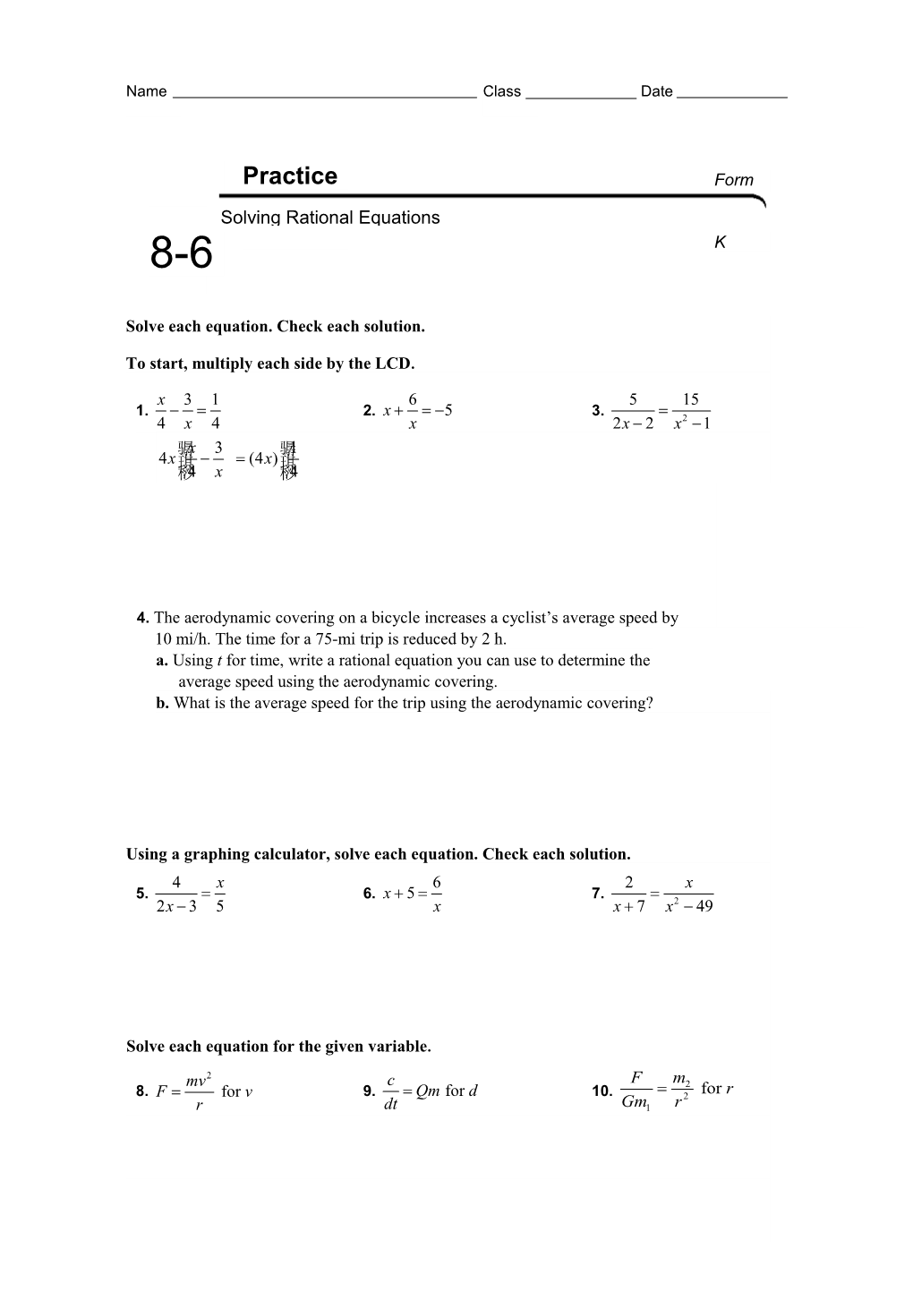 Solve Each Equation. Check Each Solution