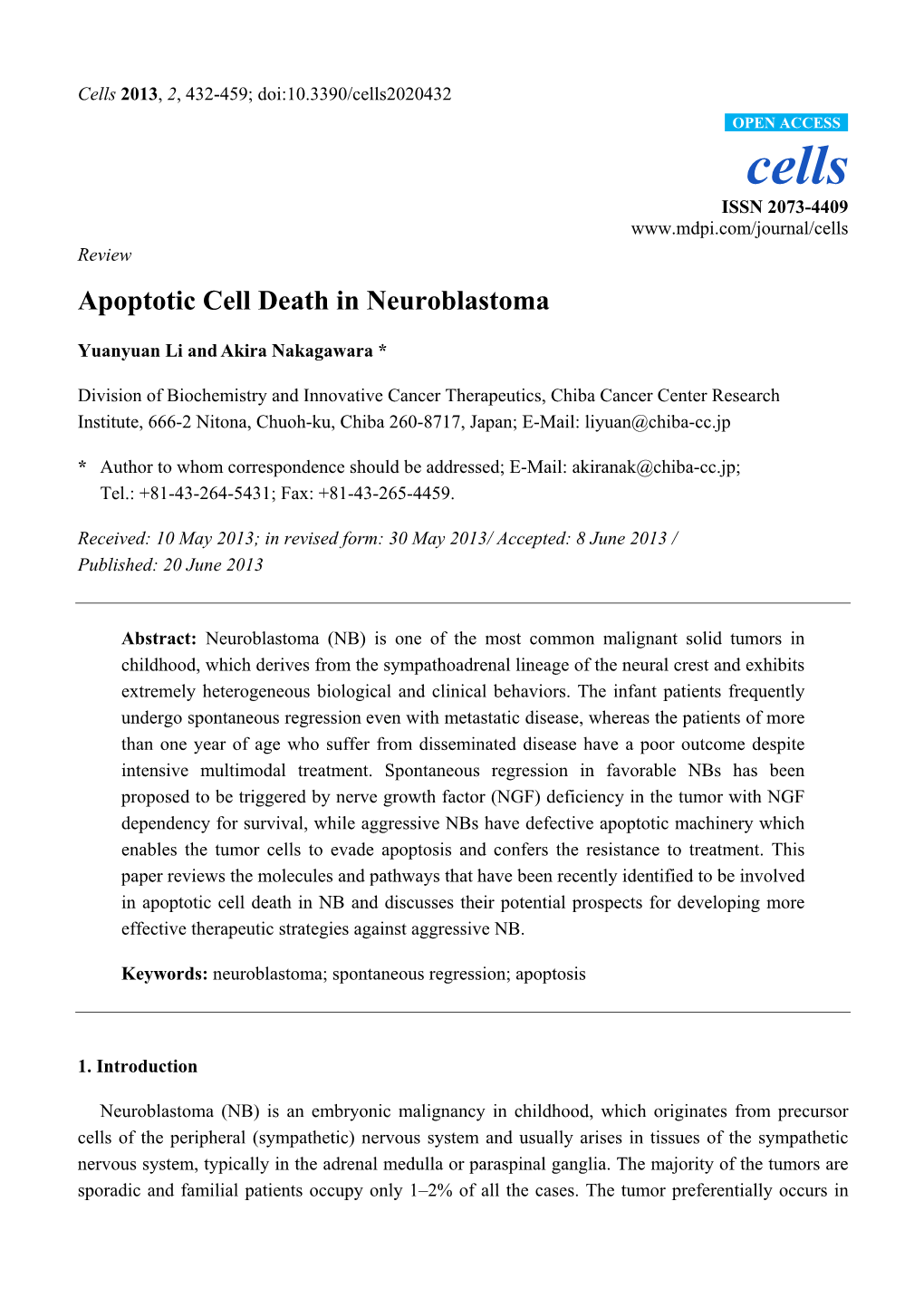 Apoptotic Cell Death in Neuroblastoma