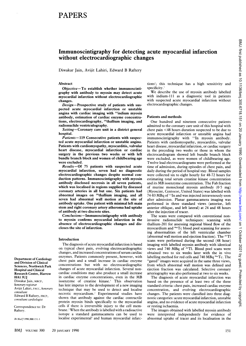 Immunoscintigraphy for Detecting Acute Myocardial Infarction Without Electrocardiographic Changes