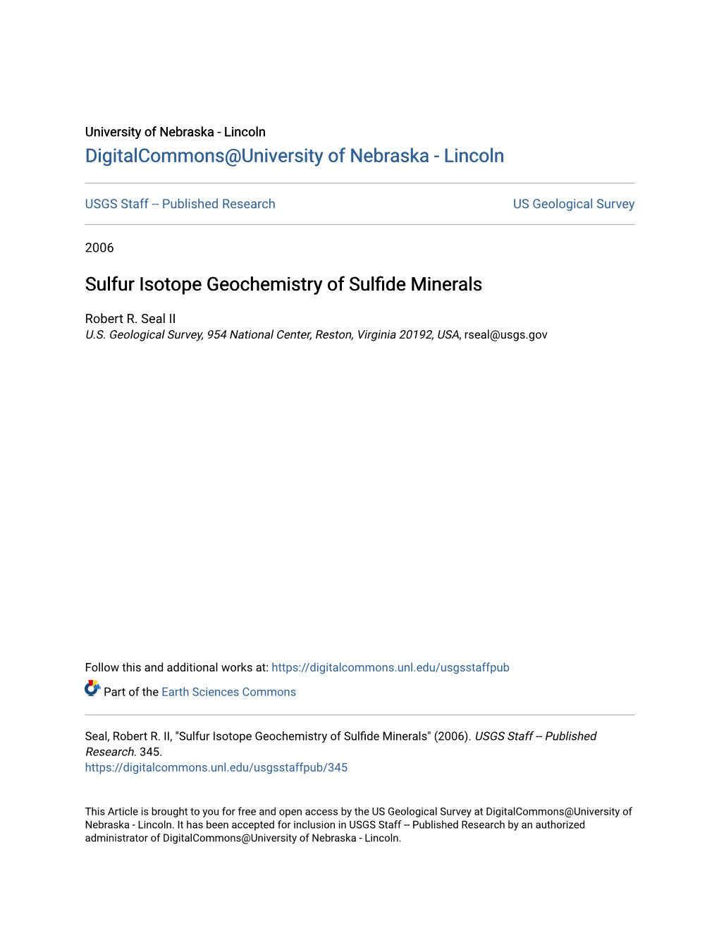 Sulfur Isotope Geochemistry of Sulfide Minerals