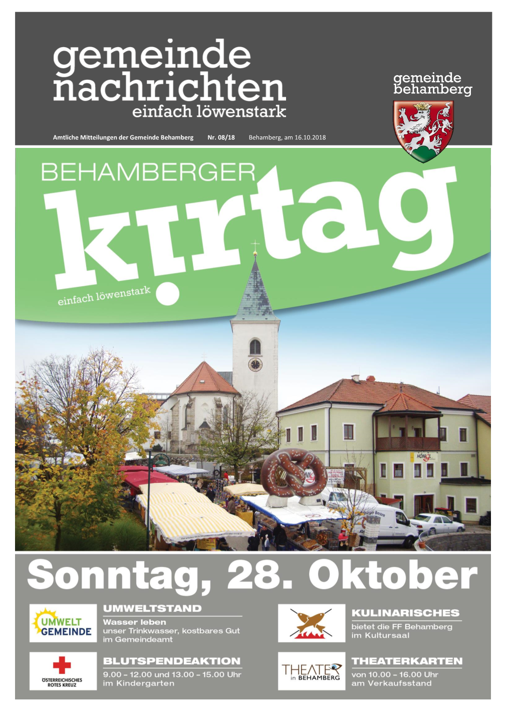 Amtliche Mitteilungen Der Gemeinde Behamberg Nr. 08/18 Behamberg, Am 16.10.2018