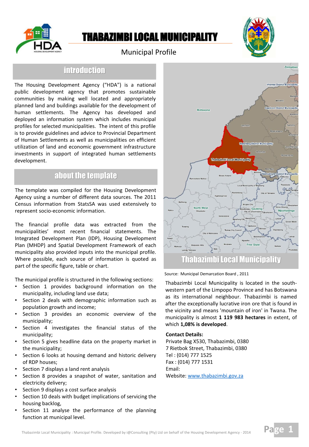 THABAZIMBI LOCAL MUNICIPALITY Municipal Profile