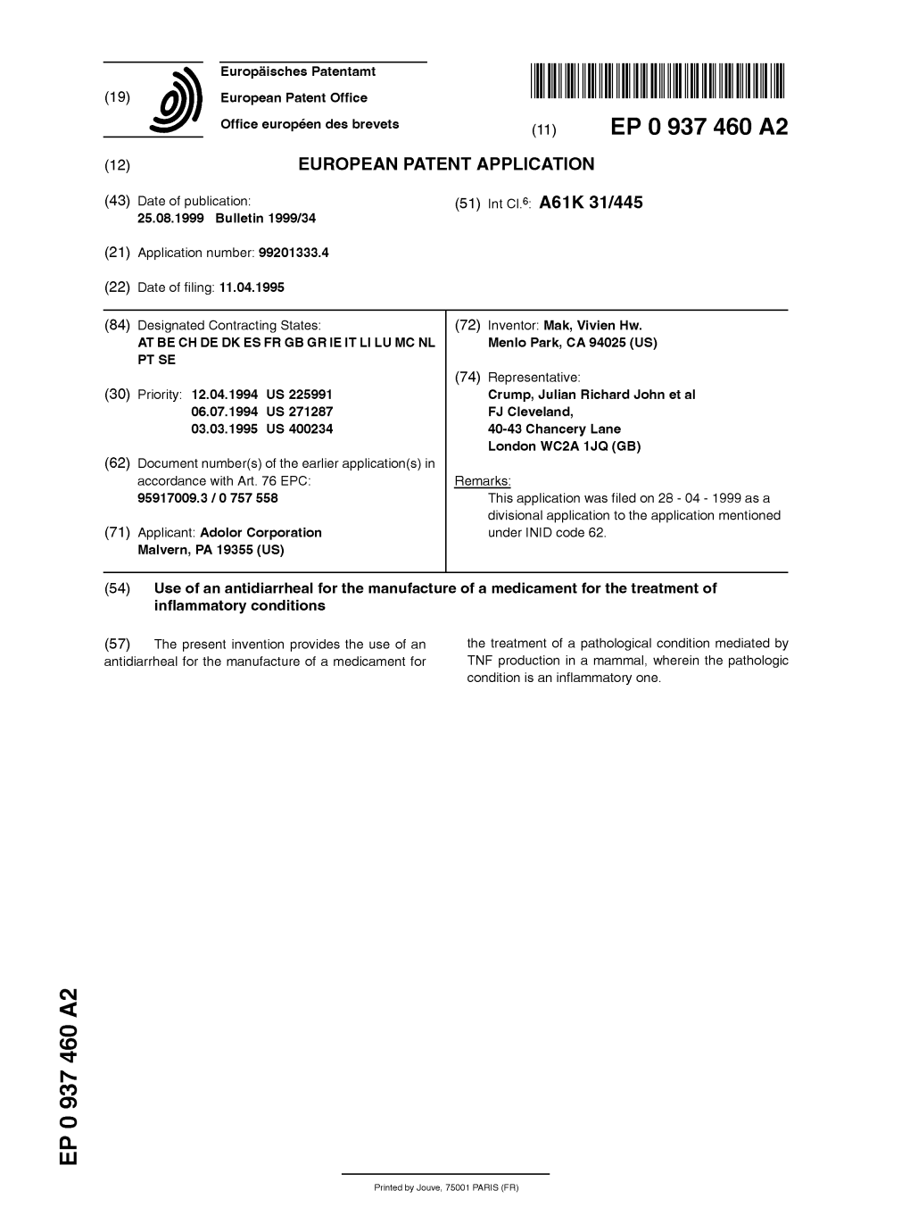 Use of an Antidiarrheal for the Manufacture of a Medicament for the Treatment of Inflammatory Conditions