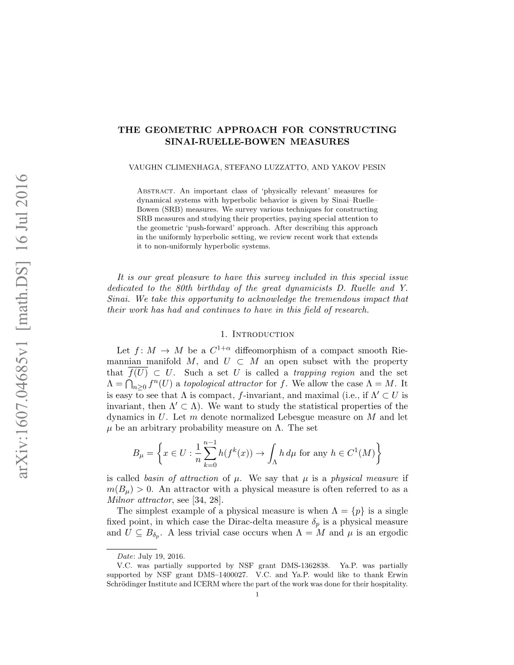 The Geometric Approach for Constructing Sinai-Ruelle-Bowen Measures