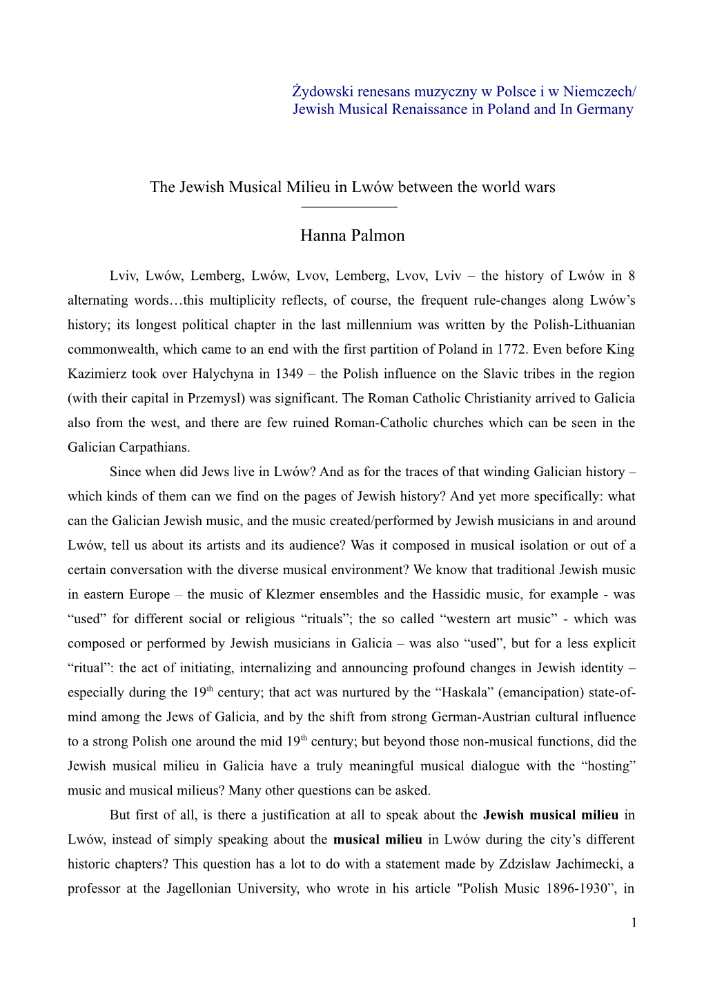 Żydowski Renesans Muzyczny W Polsce I W Niemczech/ Jewish Musical Renaissance in Poland and in Germany