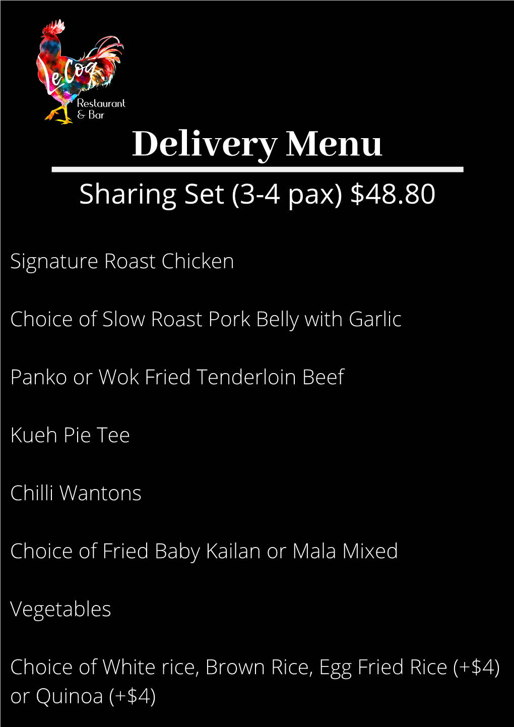 Lecoq Delivery Menu Page 1