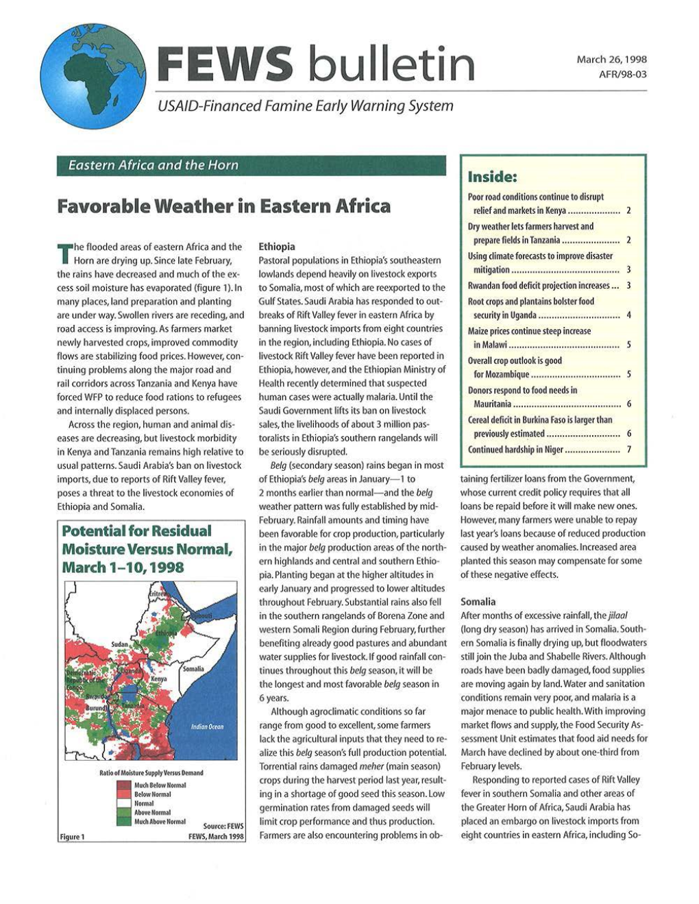 FEWS Bulletin AFR/98-03 USA/0-Financed Famine Early Warning System