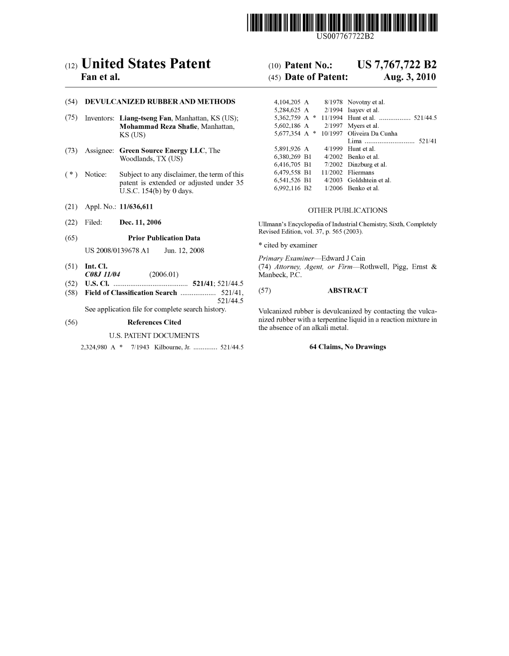 (12) United States Patent (10) Patent No.: US 7,767,722 B2 Fan Et Al