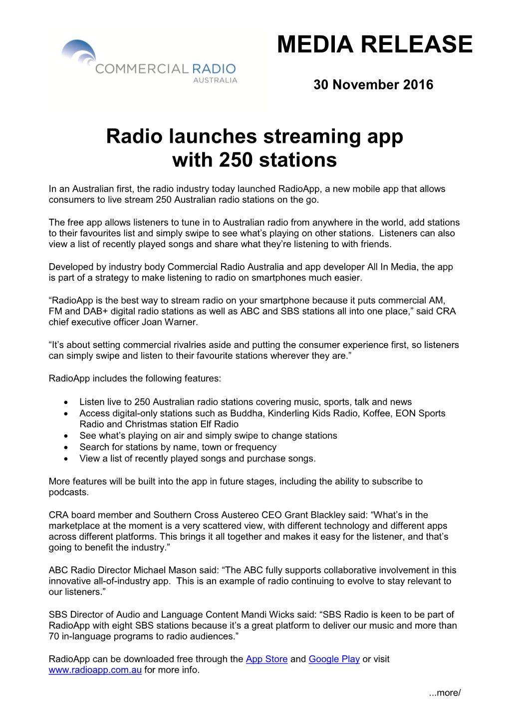 Commercial Radio Australia and App Developer All in Media, the App Is Part of a Strategy to Make Listening to Radio on Smartphones Much Easier