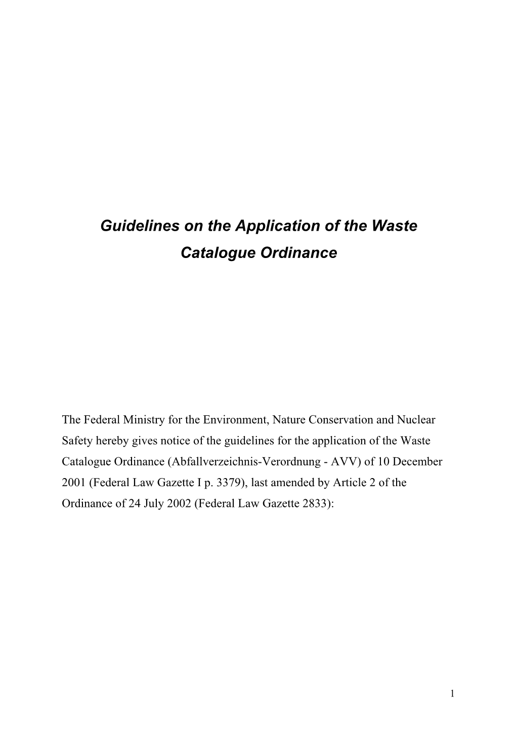 Guidelines on the Application of the Waste Catalogue Ordinance