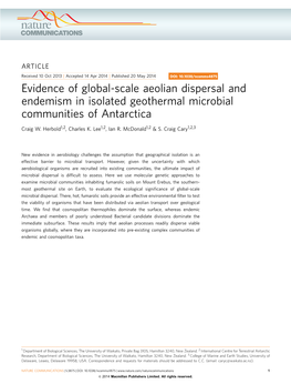 Evidence of Global-Scale Aeolian Dispersal and Endemism in Isolated Geothermal Microbial Communities of Antarctica