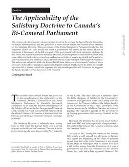 The Applicability of the Salisbury Doctrine to Canada's Bi-Cameral