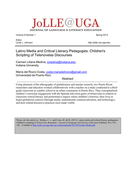 Latino Media and Critical Literacy Pedagogies: Children's Scripting of Telenovelas Discourses