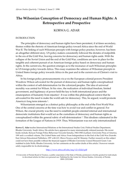 The Wilsonian Conception of Democracy and Human Rights: a Retrospective and Prospective