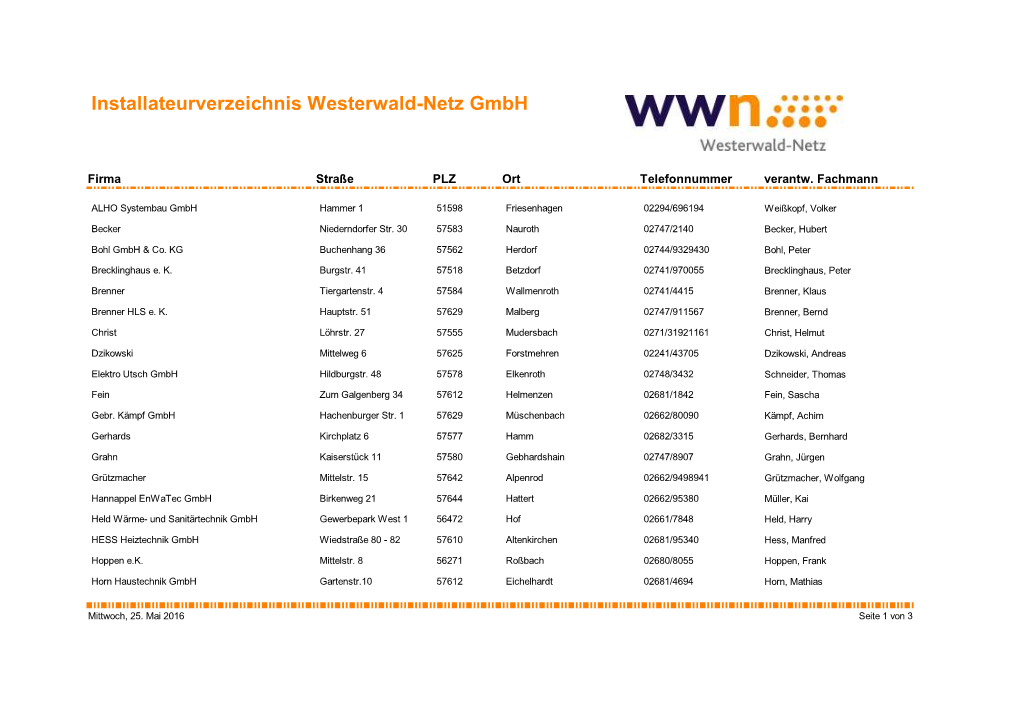 Installateurverzeichnis Westerwald-Netz Gmbh