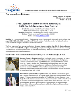 True Legends of Jazz to Perform Saturday at 2020