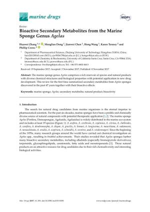 Bioactive Secondary Metabolites from the Marine Sponge Genus Agelas
