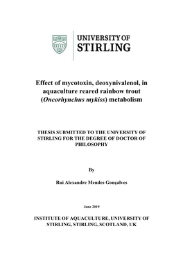 Effect of Mycotoxin, Deoxynivalenol, in Aquaculture Reared Rainbow Trout (Oncorhynchus Mykiss) Metabolism