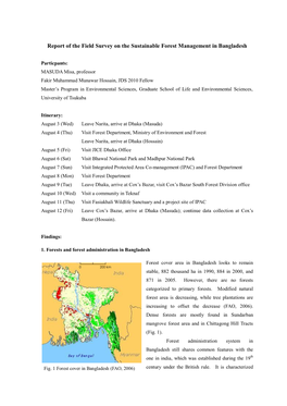 Report of the Field Survey on the Sustainable Forest Management in Bangladesh