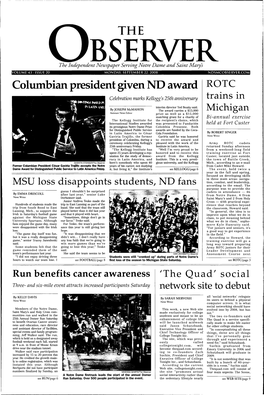 Columbian President Given ND Award ROTC Celebration Marks Kellogg's 25Th Anniversary Trains In