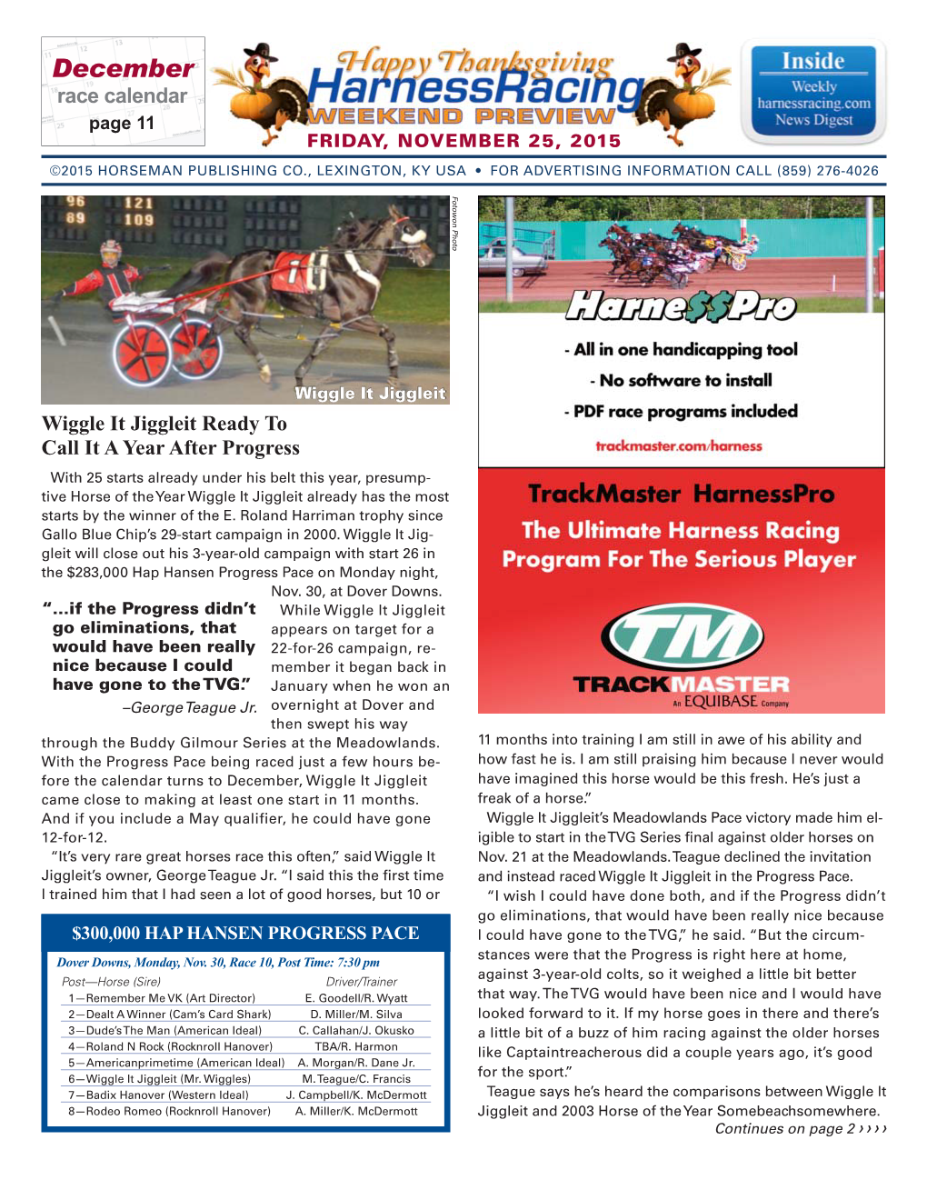 December Race Calendar Page 11 FRIDAY, NOVEMBER 25, 2015