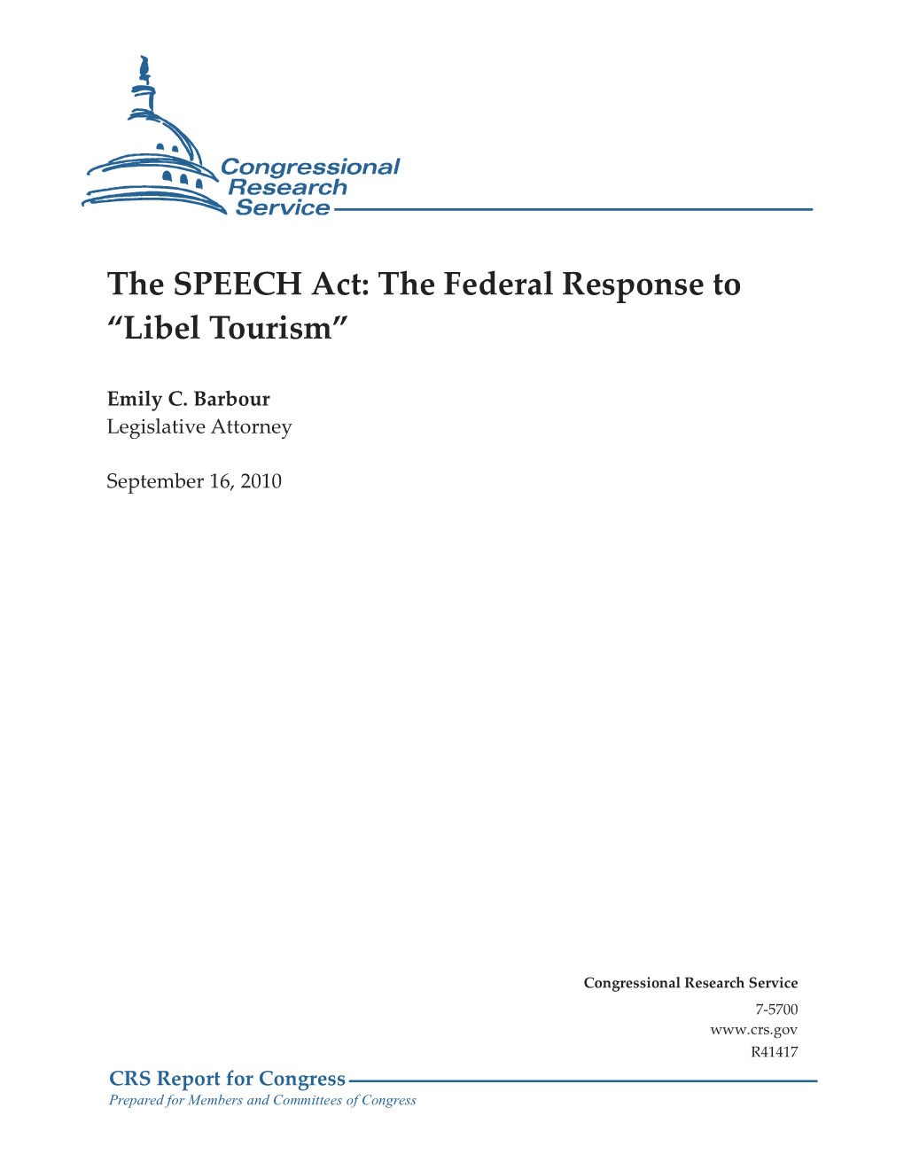 The SPEECH Act: the Federal Response to 