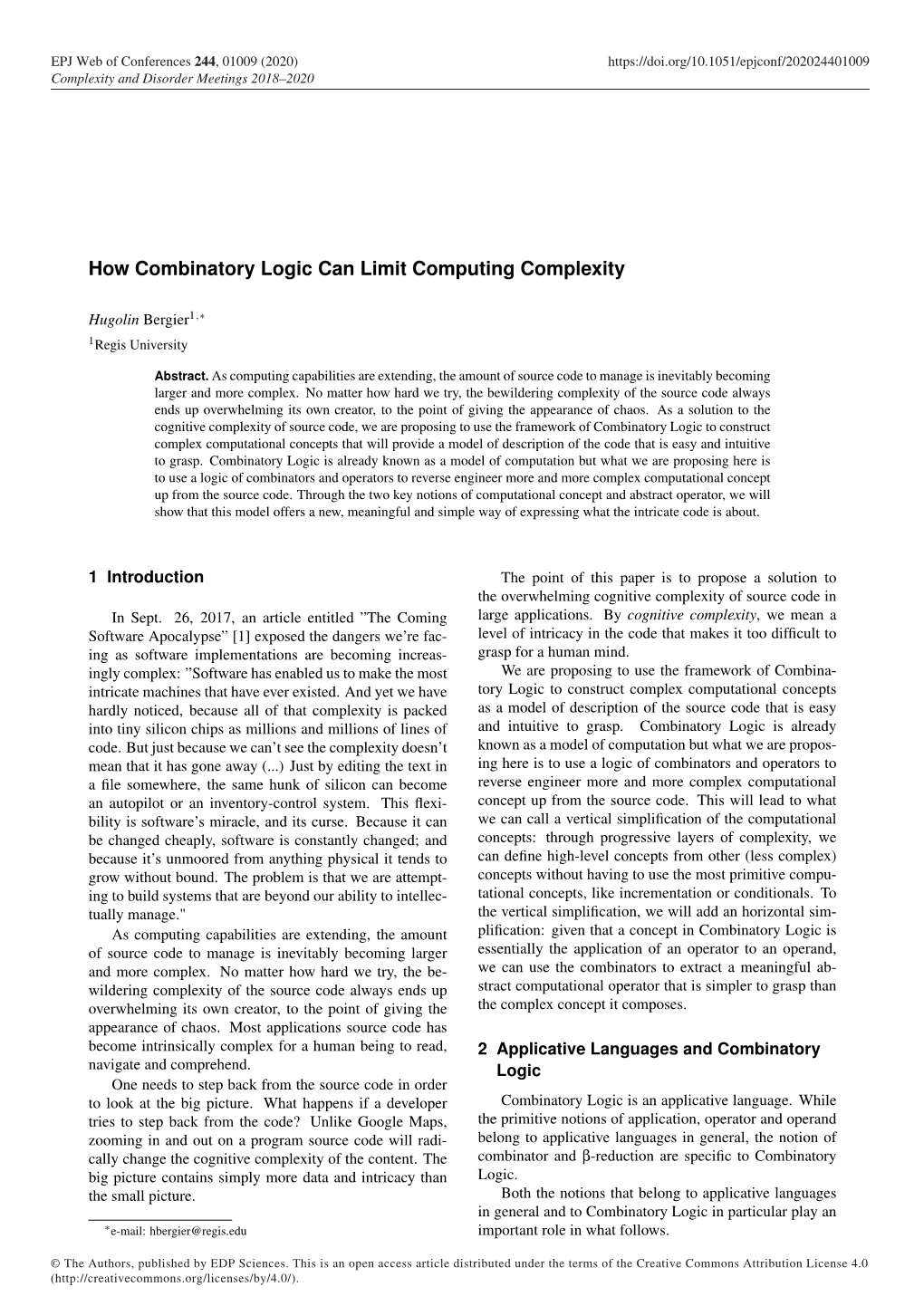 How Combinatory Logic Can Limit Computing Complexity